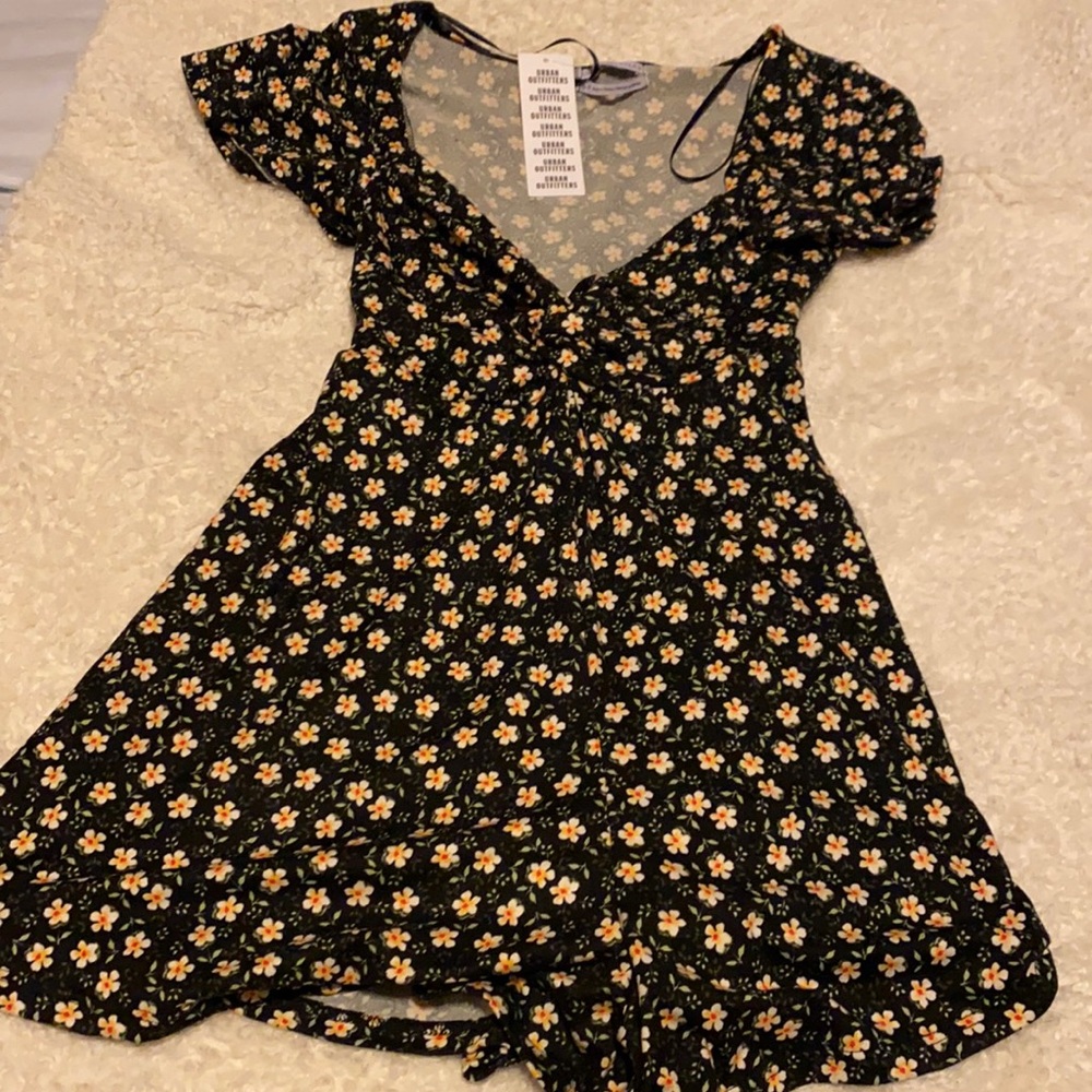 Black w sunflowers romper dress